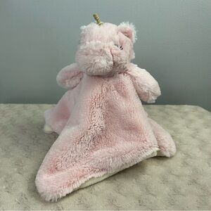 Linzy Toys Pink Unicorn Lovey Security Blanket Plush Baby Rattle Cream Off White